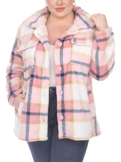 White Mark Plus Womens Faux Fur Plaid Faux Fur Coat In Pink