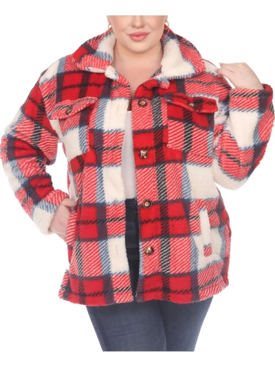 WHITE MARK PLUS WOMENS FAUX FUR PLAID FAUX FUR COAT