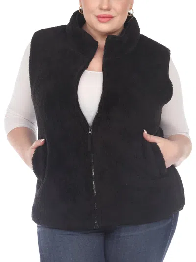 White Mark Plus Womens Faux Fur Warm Outerwear Vest In Black
