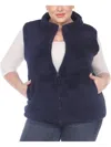 White Mark Plus Size Women's Zip Up Sherpa Vest Jacket In Blue