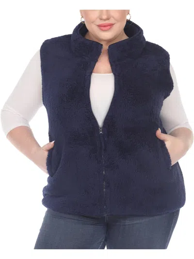 White Mark Plus Womens Faux Fur Warm Outerwear Vest In Blue