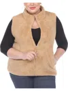 White Mark Plus Size Women's Zip Up Sherpa Vest Jacket In Brown