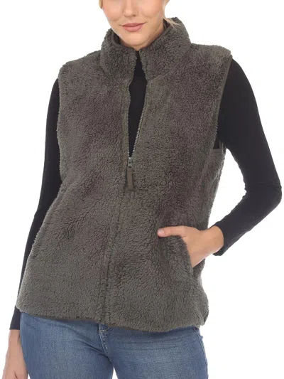 White Mark Plus Womens Faux Fur Warm Outerwear Vest In Green