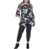 White Mark Plus Womens Floral Bell Sleeve Tunic Top In Blue