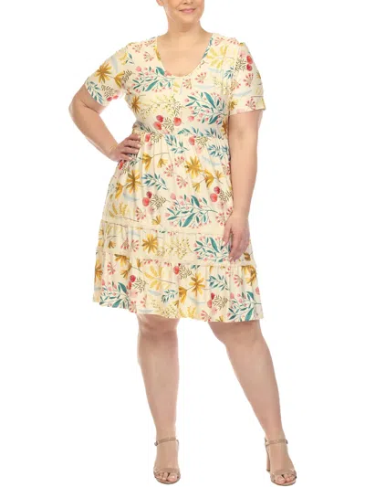 White Mark Plus Womens Floral Print Knee Length Shift Dress In Beige