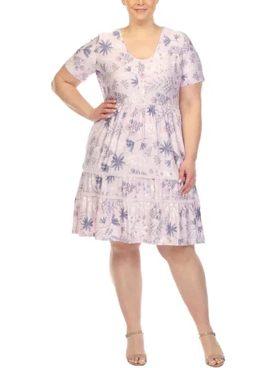 White Mark Plus Womens Floral Print Knee Length Shift Dress In Purple
