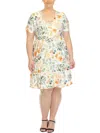 White Mark Plus Size Floral Short Sleeve Knee Length Dress In White