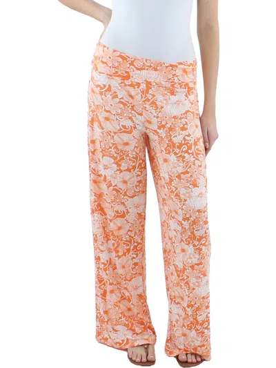 White Mark Plus Womens Fold-over Waist Wide Leg Palazzo Pants In Orange