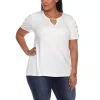 White Mark Plus Womens Keyhole Neck Short Sleeve Tunic Top In White