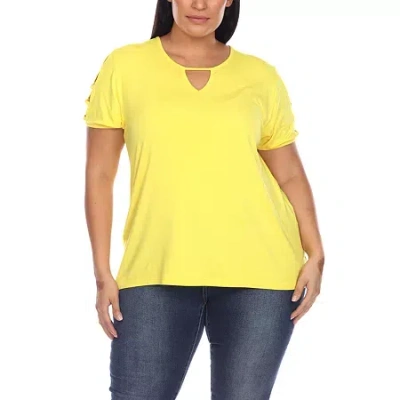 White Mark Plus Womens Keyhole Neck Short Sleeve Tunic Top In Yellow