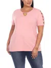 White Mark Plus Size Keyhole Neck Cutout Short Sleeve Top In Pink