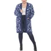 White Mark Plus Womens Knit Leopard Cardigan Sweater In Blue