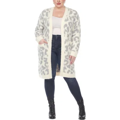 White Mark Plus Womens Knit Leopard Cardigan Sweater In Beige