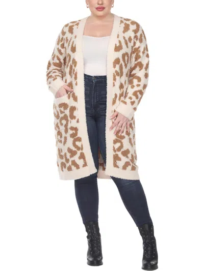 White Mark Plus Womens Knit Leopard Cardigan Sweater In Multi