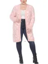 White Mark Plus Size Leopard Print Open Front Sherpa Sweater In Pink