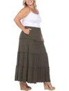 White Mark Plus Size Tiered Maxi Skirt In Green