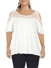 White Mark Plus Womens Lace Trim Viscose Pullover Top In White
