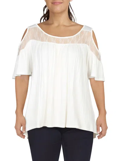 White Mark Plus Womens Lace Trim Viscose Pullover Top In White