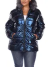 White Mark Plus Size Metallic Puffer Coat With Hoodie In Black