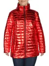 White Mark Plus Size Metallic Puffer Coat In Red