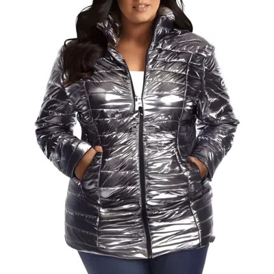 White Mark Plus Womens Metallic Warm Puffer Jacket In Silver