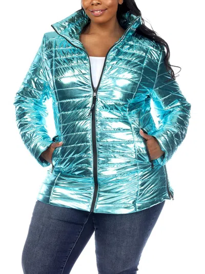 White Mark Plus Womens Metallic Warm Puffer Jacket In Green