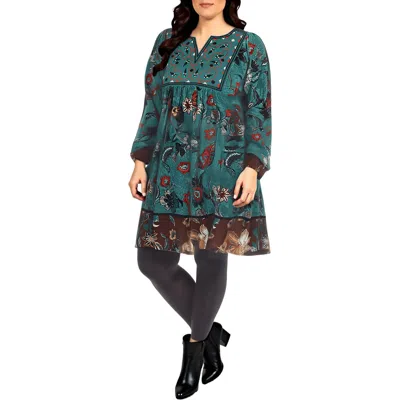 White Mark Plus Womens Paisley Manmade Fit & Flare Dress In Blue