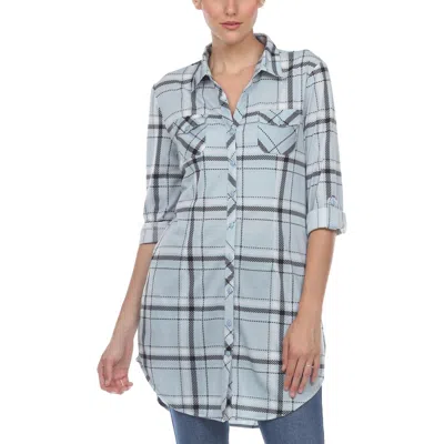 White Mark Plus Womens Plaid Button Down Tunic Top In Blue