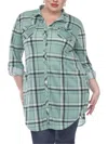 WHITE MARK PLUS WOMENS PLAID BUTTON DOWN TUNIC TOP