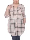 White Mark Plus Womens Plaid Button Down Tunic Top In Pink