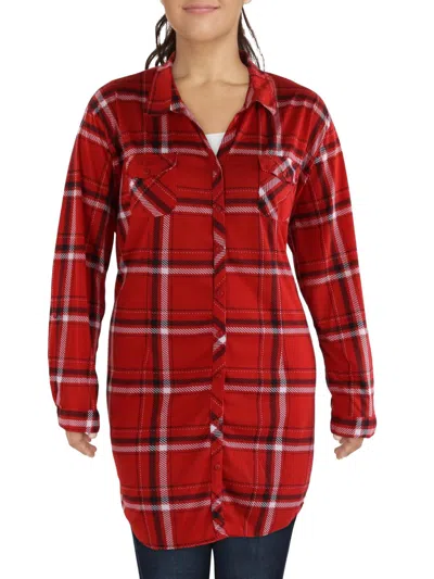 White Mark Plus Womens Plaid Button Down Tunic Top In Red
