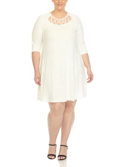 White Mark Plus Womens Pockets Short Fit & Flare Dress In White