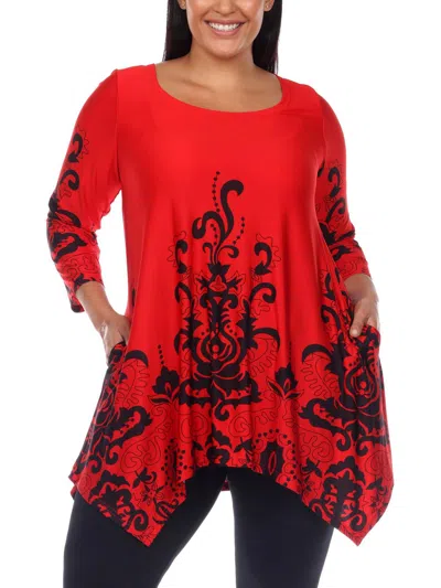 White Mark Plus Womens Printed Drapey Tunic Top In Red