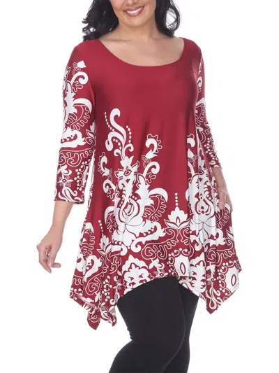 White Mark Plus Womens Printed Drapey Tunic Top In Red