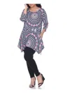 White Mark Plus Womens Printed Handkerchief Hem Tunic Top In Multi