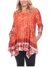 White Mark Women's Plus Size Victorian Print Tunic Top With Pockets In Orange