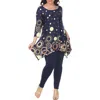 White Mark Plus Womens Printed Sharkbit Hem Tunic Top In Blue