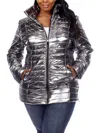 White Mark Plus Size Metallic Puffer Coat In Silver