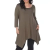 White Mark Plus Womens Round Neck 3/4 Sleeve Tunic Top In Green