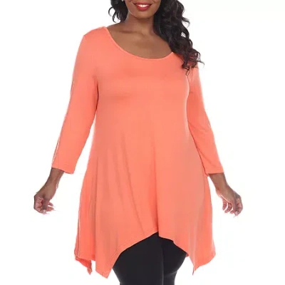 White Mark Plus Womens Round Neck 3/4 Sleeve Tunic Top In Orange