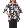 White Mark Plus Womens Round Neck 3/4 Sleeve Tunic Top In Blue
