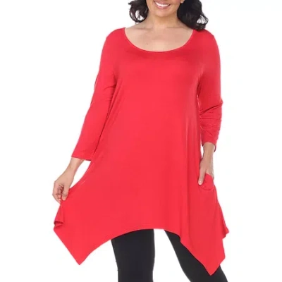 White Mark Plus Womens Round Neck 3/4 Sleeve Tunic Top In Red