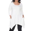 White Mark Plus Womens Round Neck 3/4 Sleeve Tunic Top In White