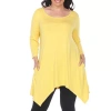White Mark Plus Womens Round Neck 3/4 Sleeve Tunic Top In Yellow