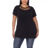White Mark Plus Womens Round Neck Short Sleeve Tunic Top In Black