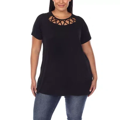 White Mark Plus Womens Round Neck Short Sleeve Tunic Top In Black