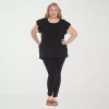 White Mark Plus Womens Round Neck Short Sleeve Tunic Top In Black