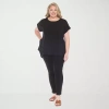 White Mark Plus Womens Round Neck Short Sleeve Tunic Top In Black