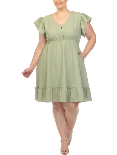 White Mark Plus Size Ruffle Sleeve Knee-length Dress In Sage