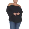 White Mark Plus Size Cold Shoulder Ruffle Sleeve Top In Black